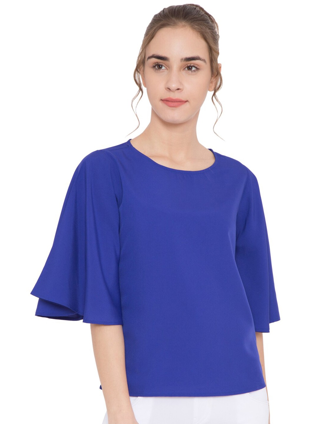 

BLUE CHIC Women Blue Flared Sleeves Crepe Top