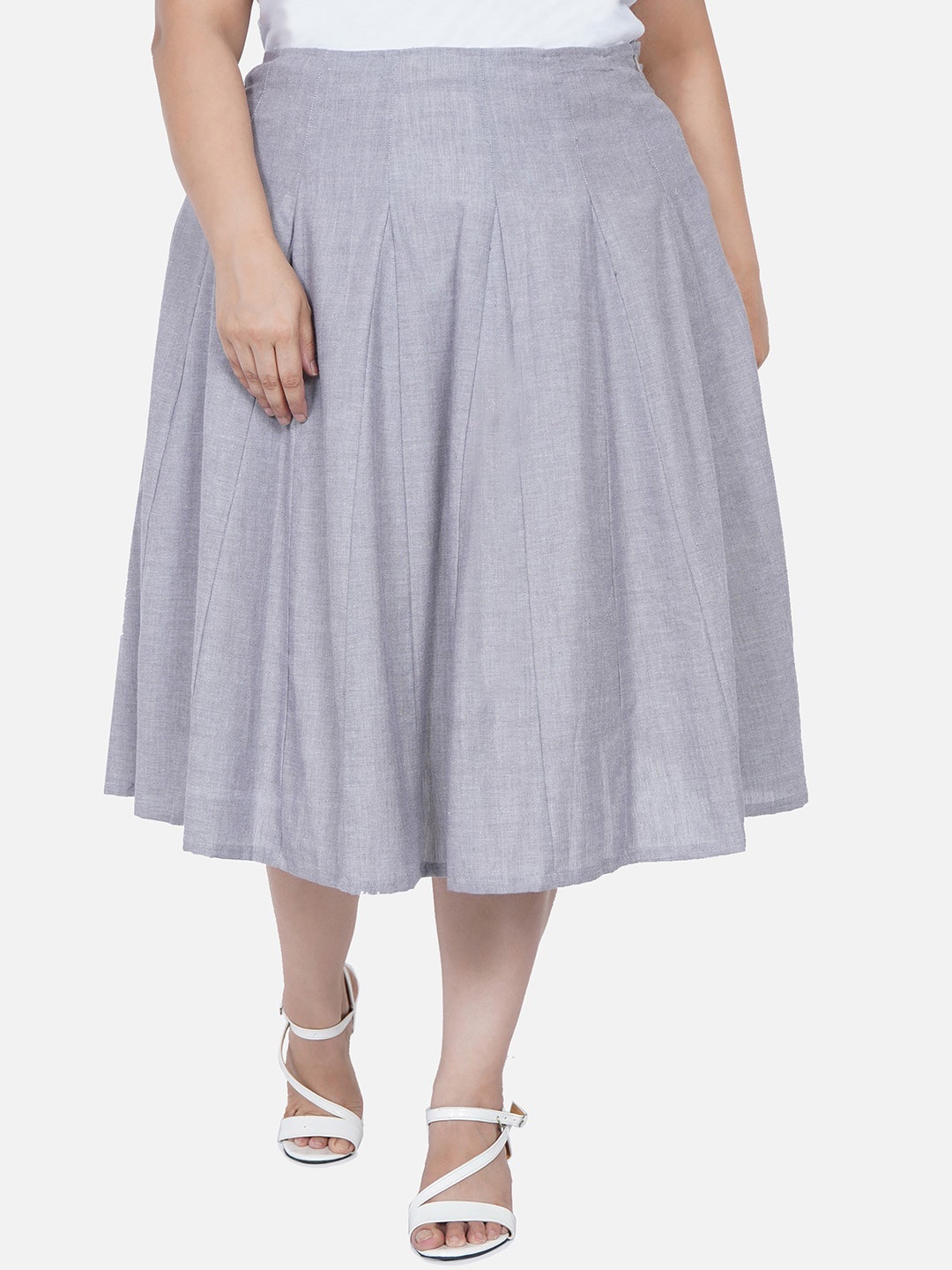 

Fabnest Curve Women Grey Solid Pure Cotton Flared Knee Length Skirts