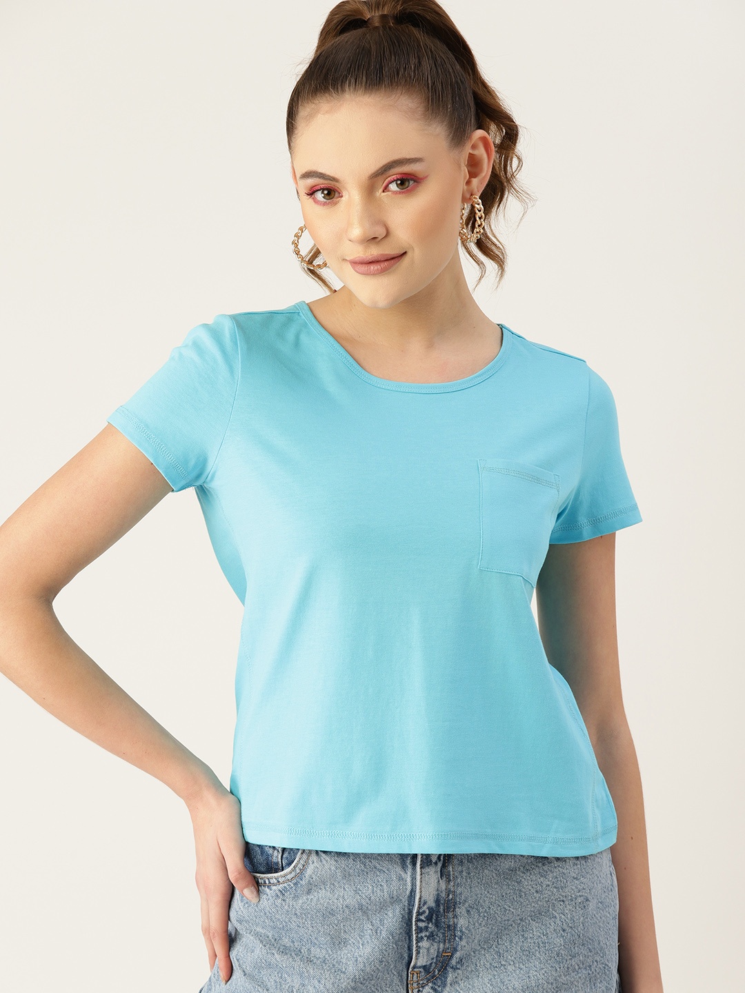 

DressBerry Women Blue Solid Cotton T-shirt