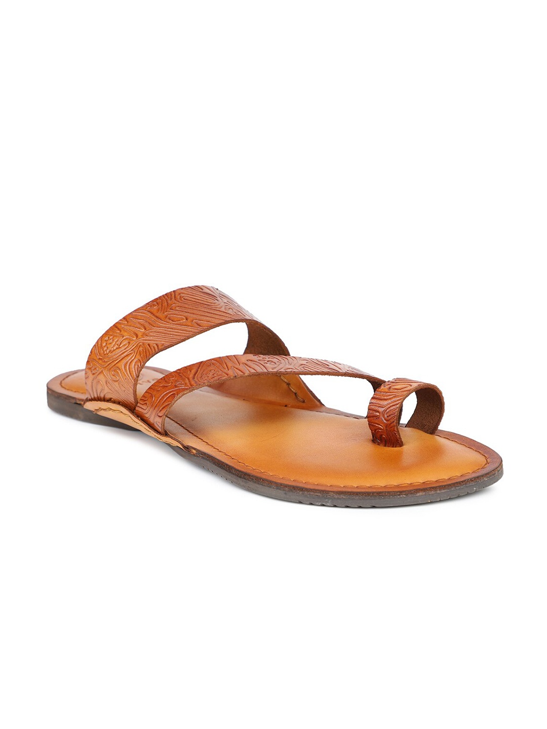 

PRIVO by Inc.5 Men Tan & Black Leather Comfort Sandals