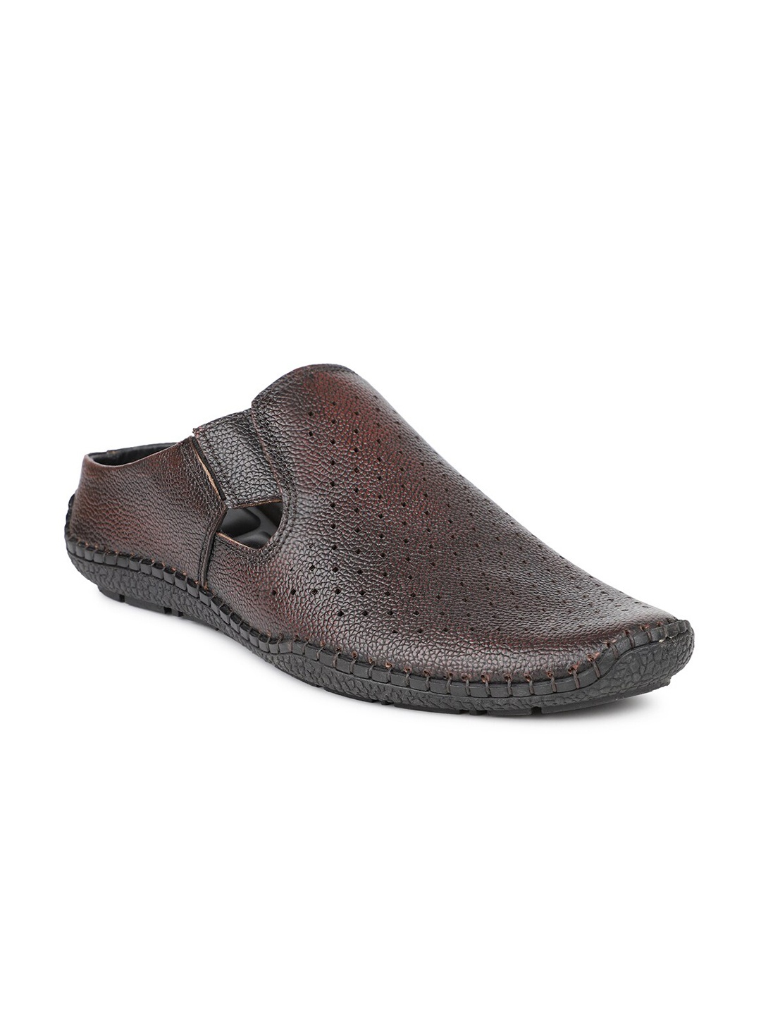 

PRIVO by Inc.5 Men Brown & Black Leather Shoe-Style Sandals