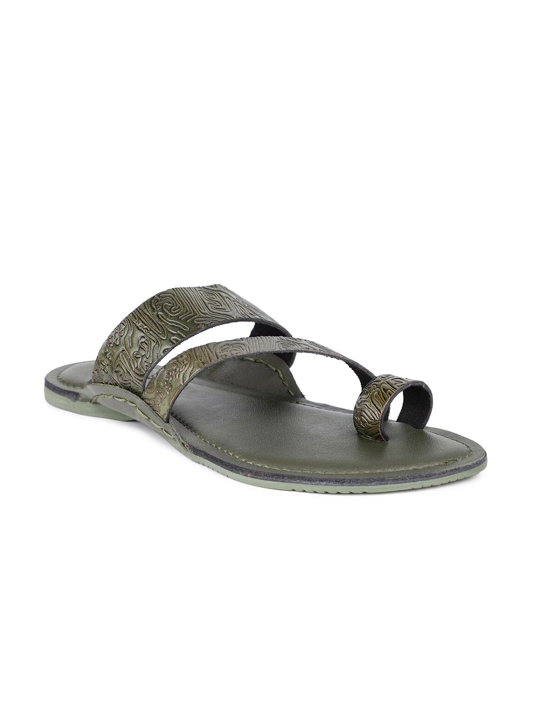 

PRIVO by Inc.5 Men Green Leather Comfort Casual Thong Sandals