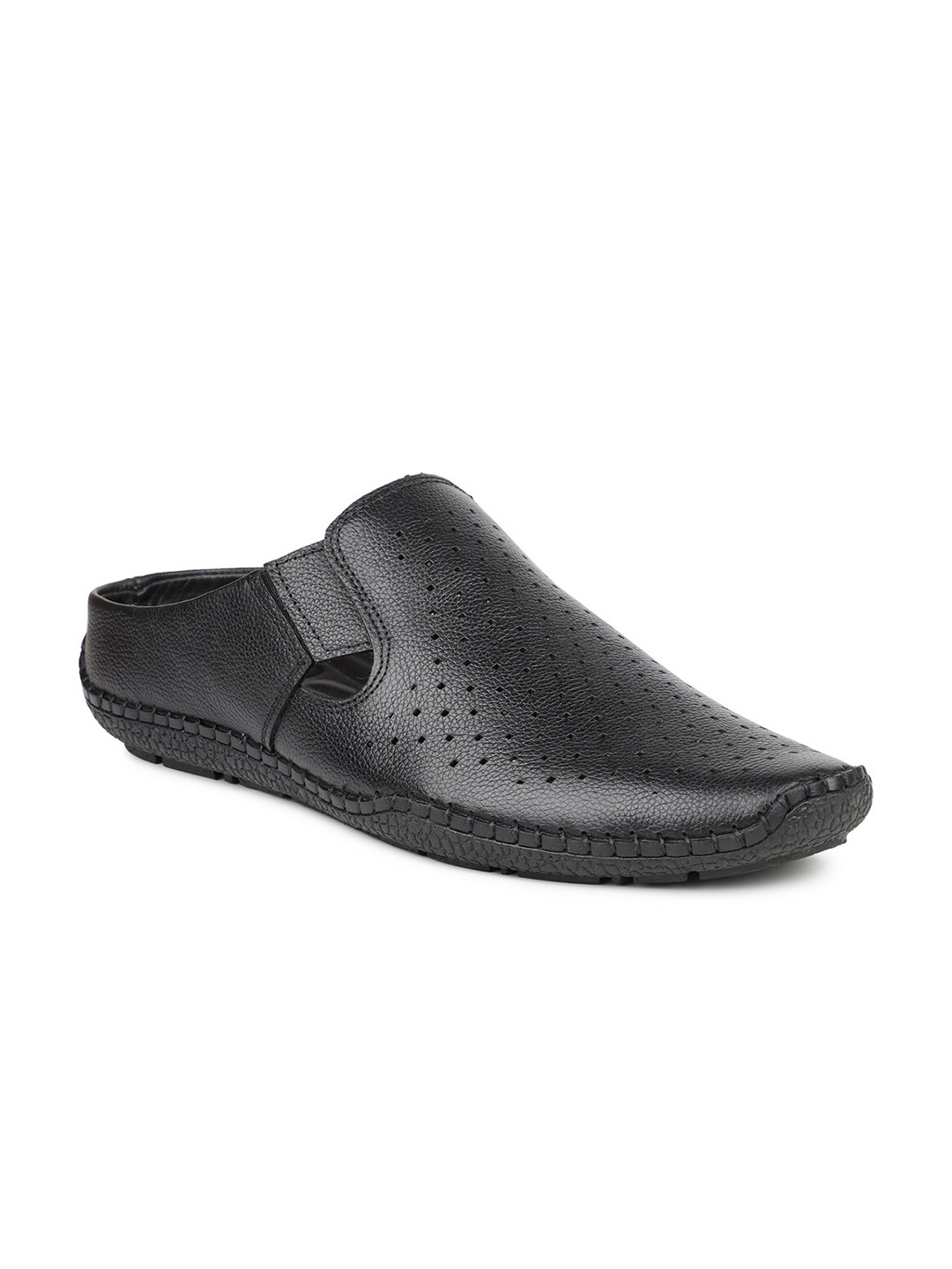 

PRIVO by Inc.5 Men Black Leather Comfort Sandals