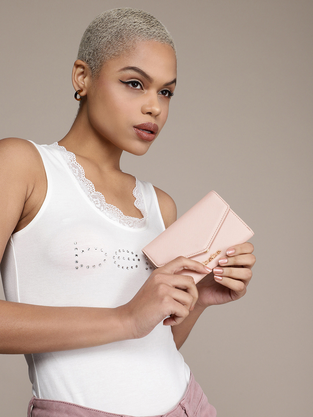 

bebe Women Solid Three Fold Wallet, Pink