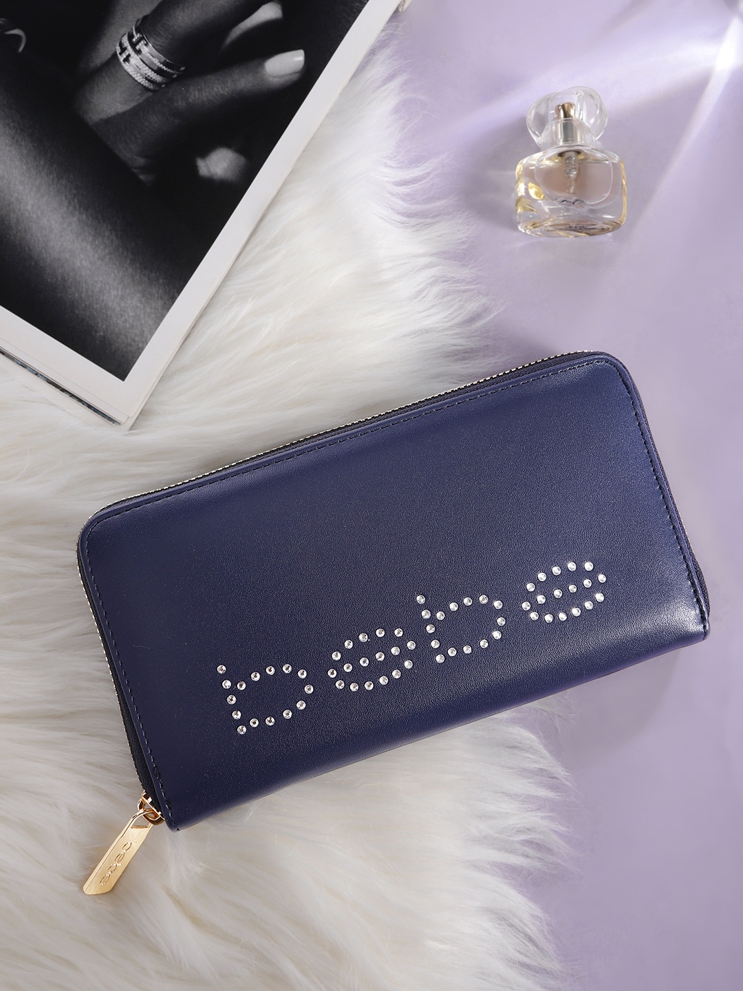 

bebe Women Brand Logo Embellished Zip Around Wallet, Blue