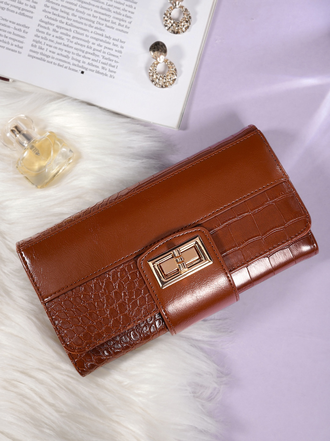 

bebe Women Textured Three Fold Wallet, Brown