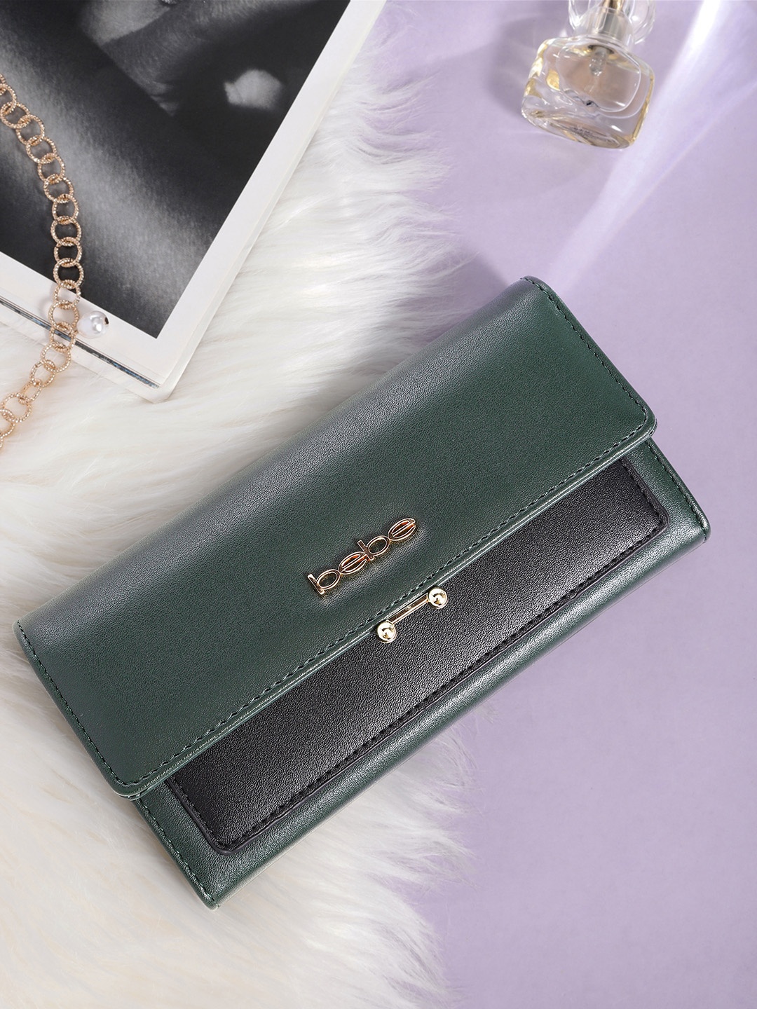 

bebe Women Solid Three Fold Wallet, Green