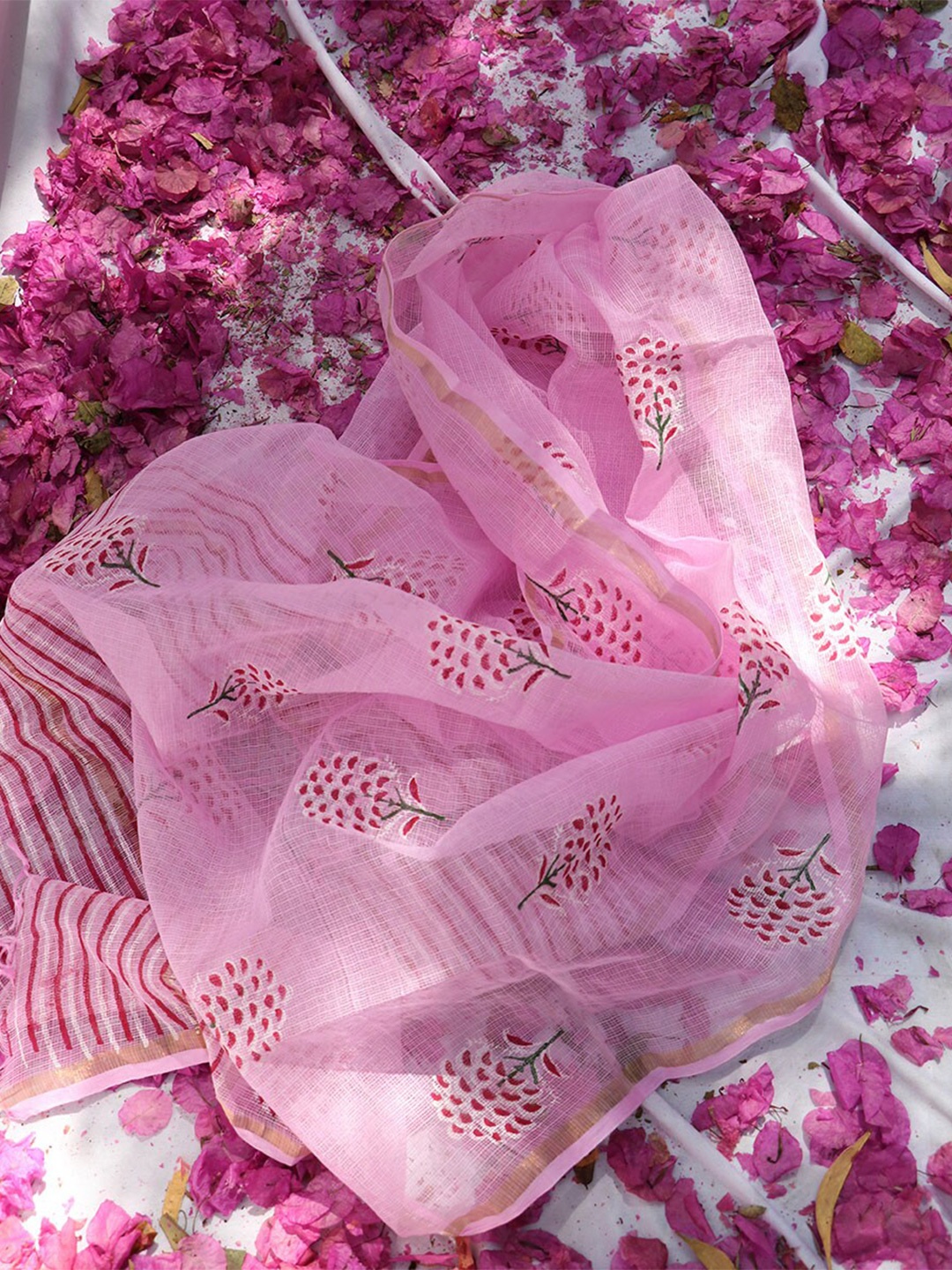 

Chidiyaa Pink & White Printed Dupatta