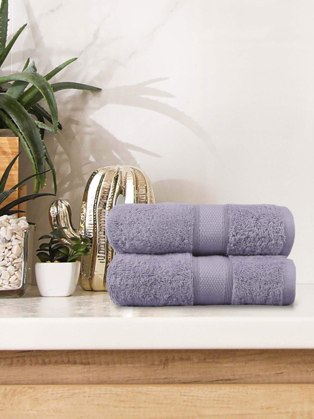 

Trident Set Of 2 Purple Solid 500 GSM Cotton Hand Towels