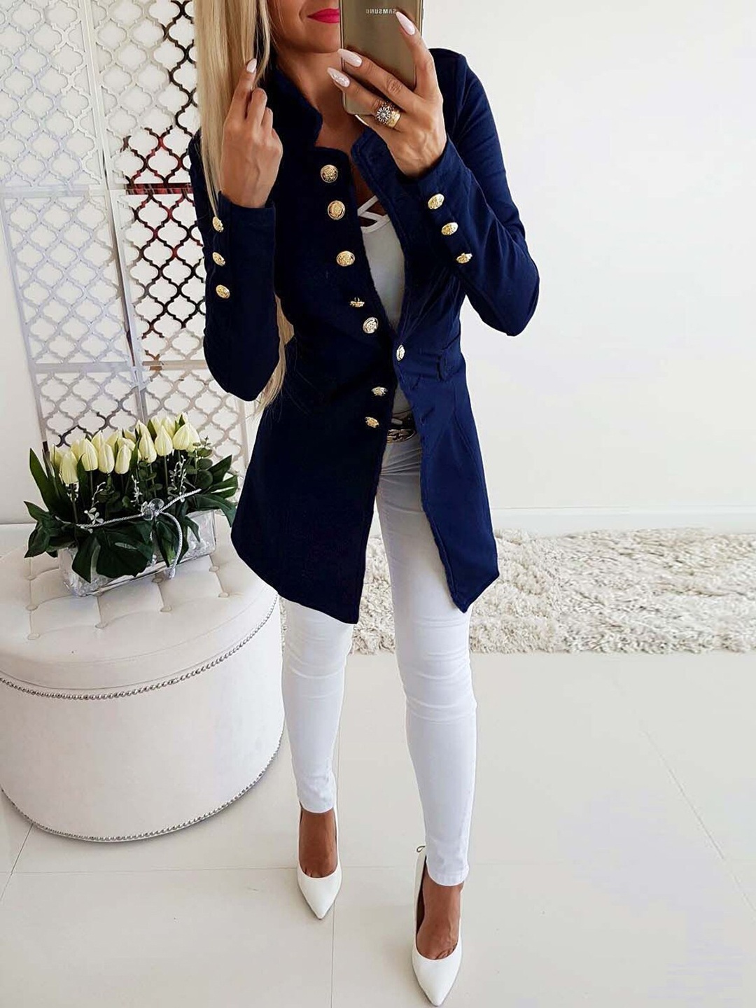 

BoStreet Women Navy Blue Longline Tailored Jacket