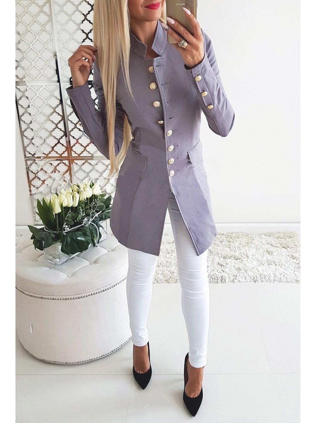 

BoStreet Women Purple Floral Longline Tailored Jacket with Patchwork