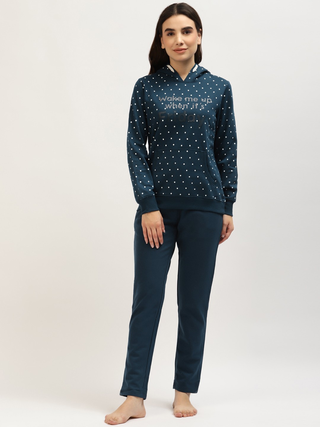 

MADAME M SECRET Women Teal Blue & White Printed Night suit