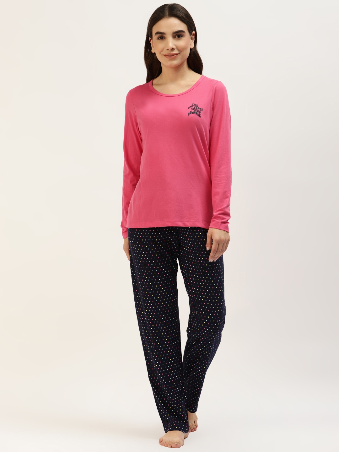 

MADAME M SECRET Women Pink & Navy Blue Printed Pyjama Set