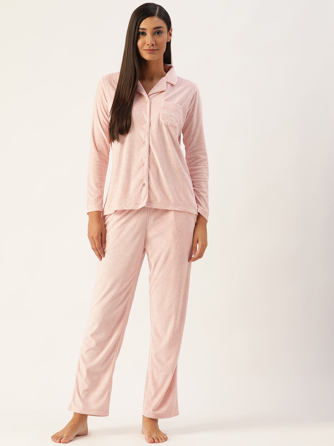 

MADAME M SECRET Women Peach-Coloured Printed Pyjama Set