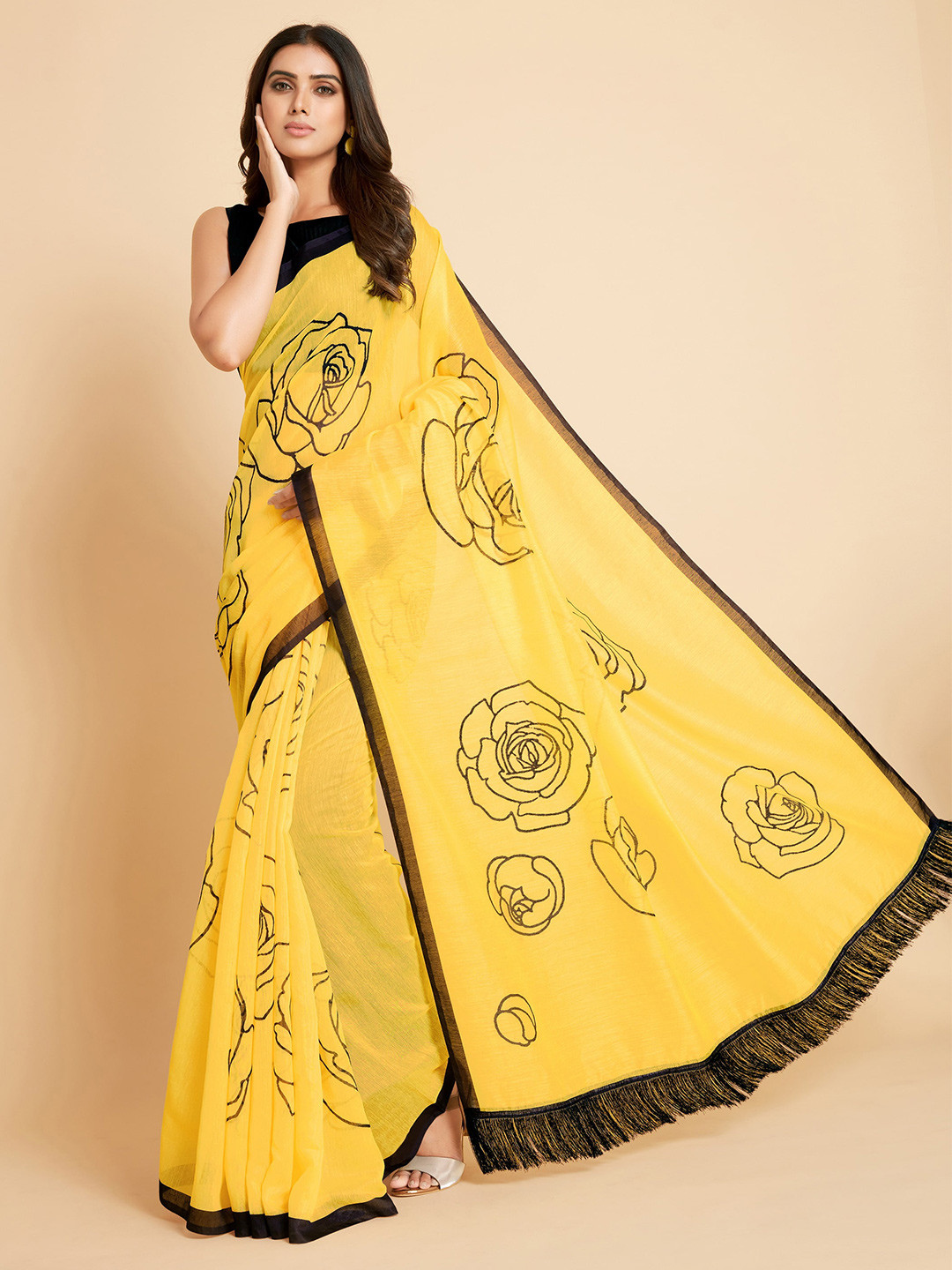 

Sangria Women Yellow & Brown Floral Saree
