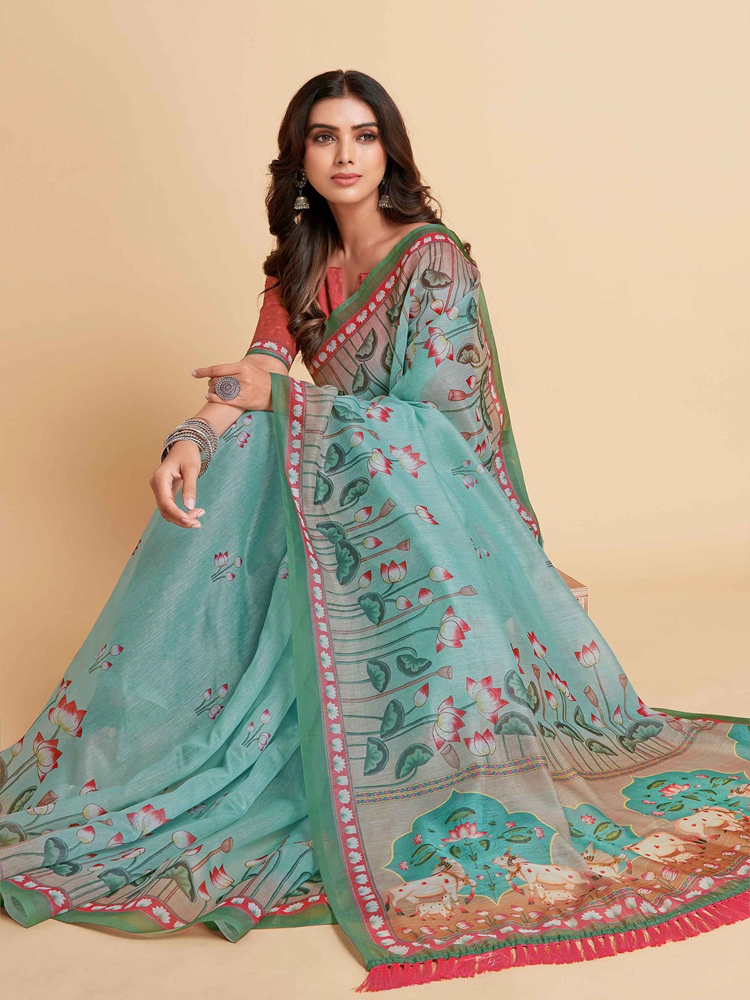 

Sangria Women Teal Sarees