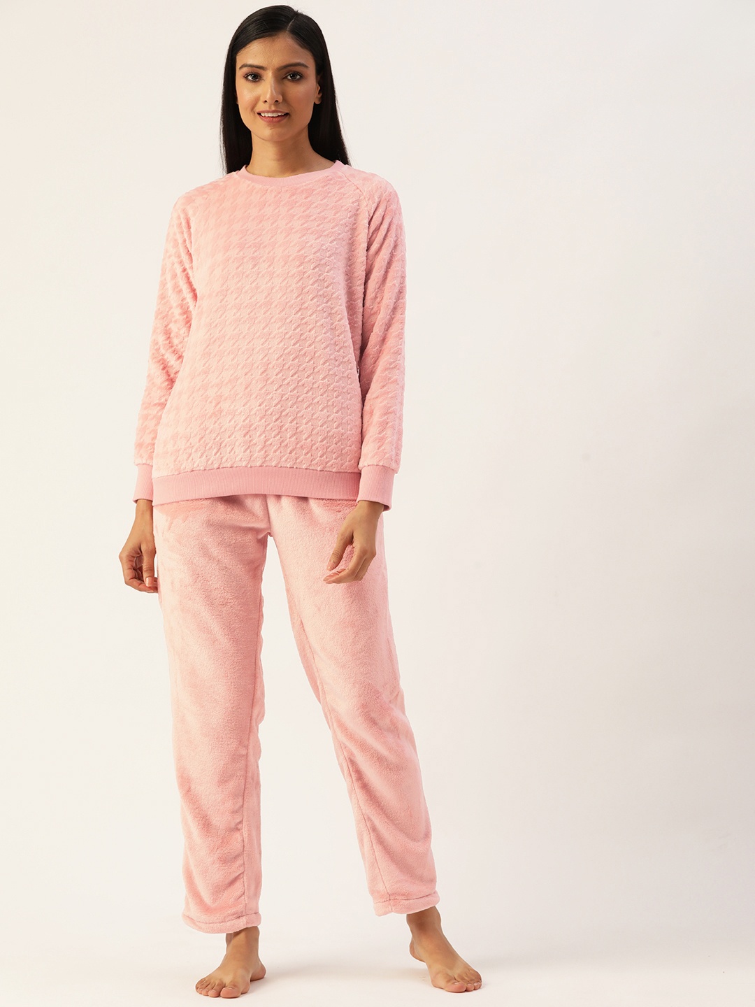 

MADAME M SECRET Women Peach Fleece Night suit