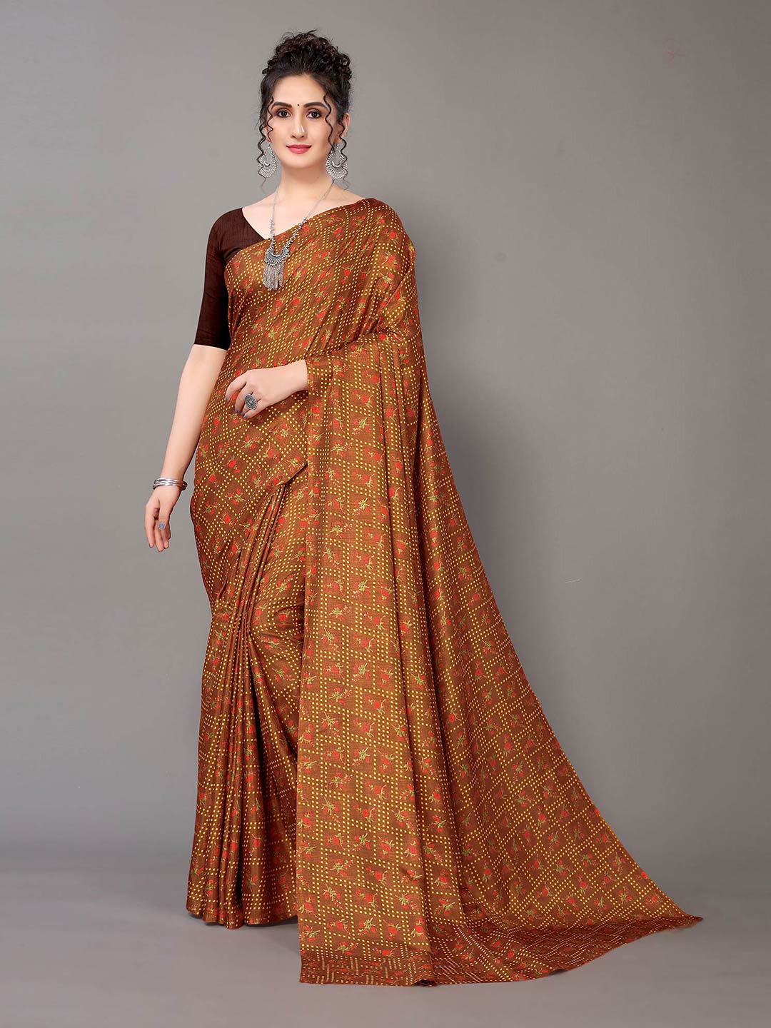 

HRITIKA Rust & Red Floral Art Silk Mysore Silk Saree