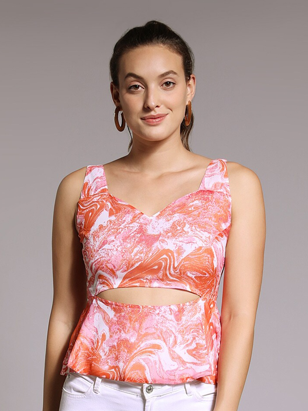 

PEACH & PANDA Orange Print Georgette Top