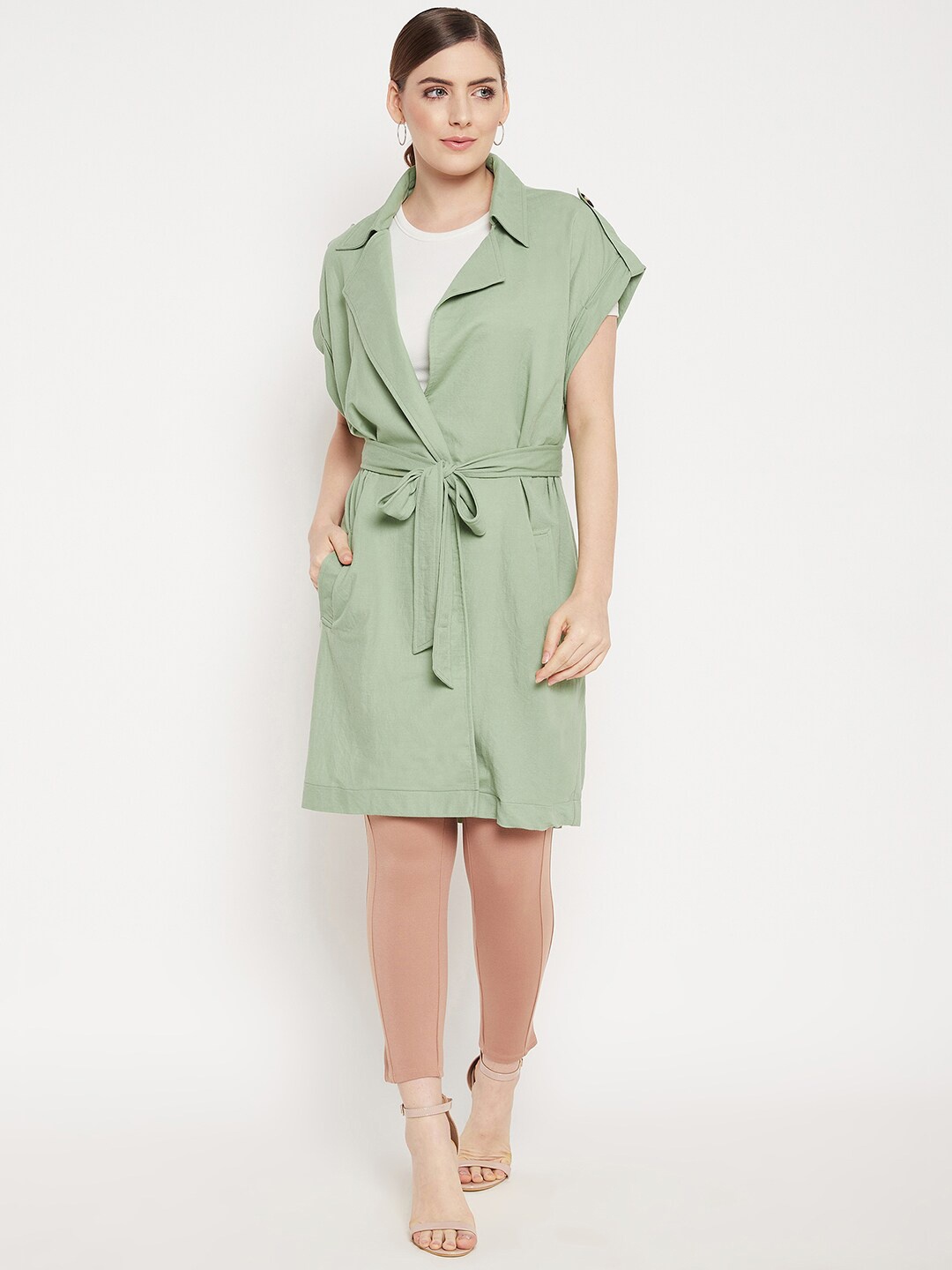 

Madame Women Green Tie-Up Shrug