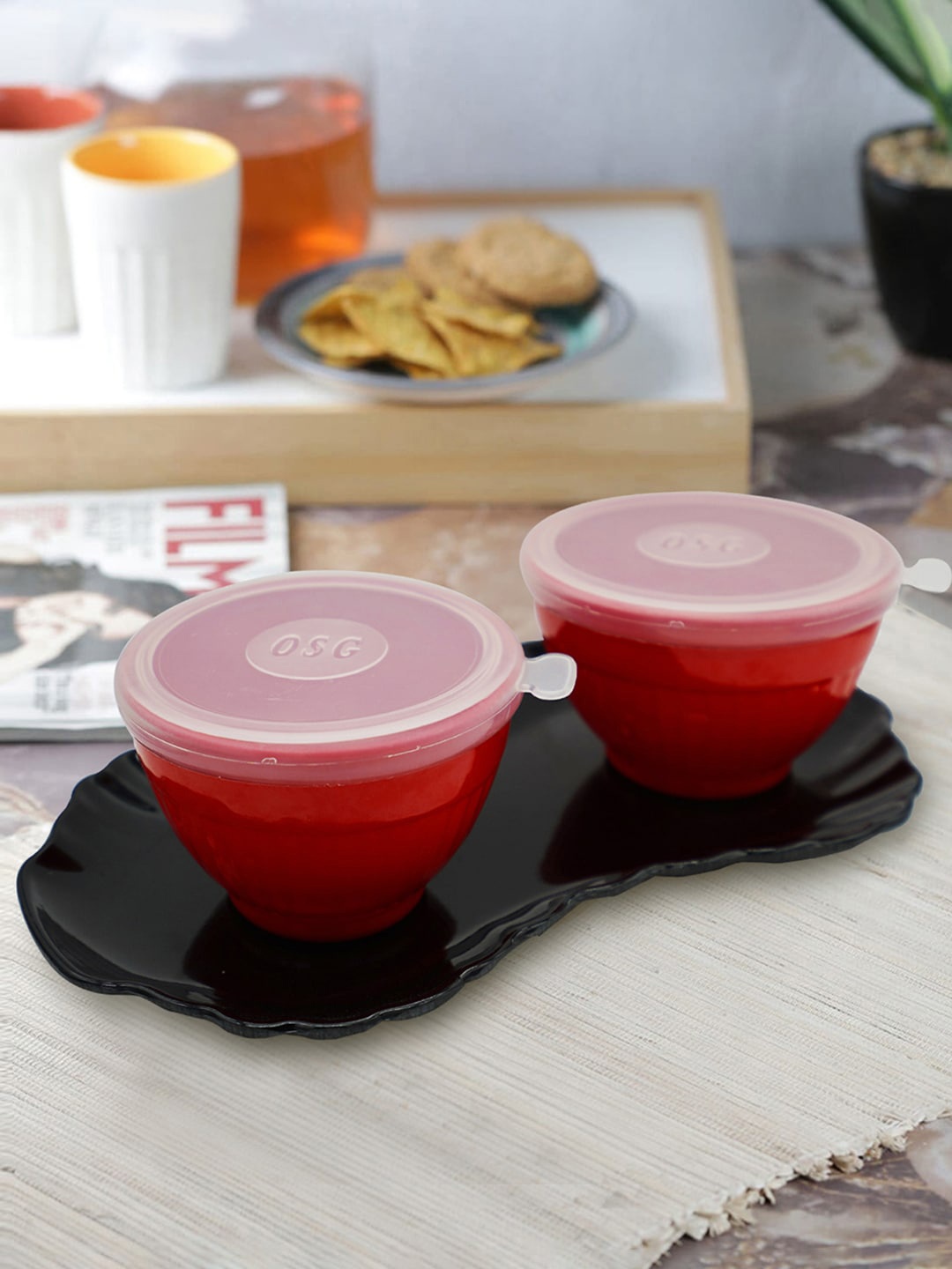 

Gallery99 Set Of 2 Red & Black Jar & Tray Serveware