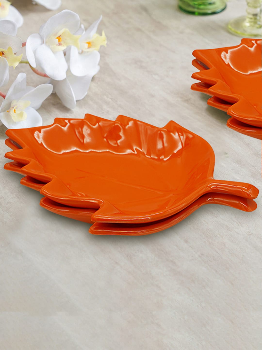 

Gallery99 Adults Set Of 2 Solid Orange Leaf Food Platter