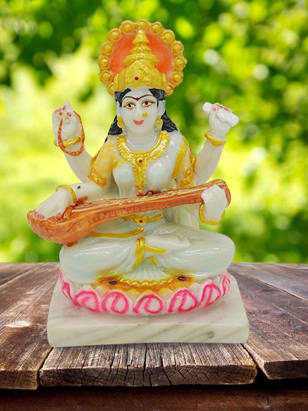 

Gallery99 Handpainted Goddess Mata Saraswati Idol, Off white