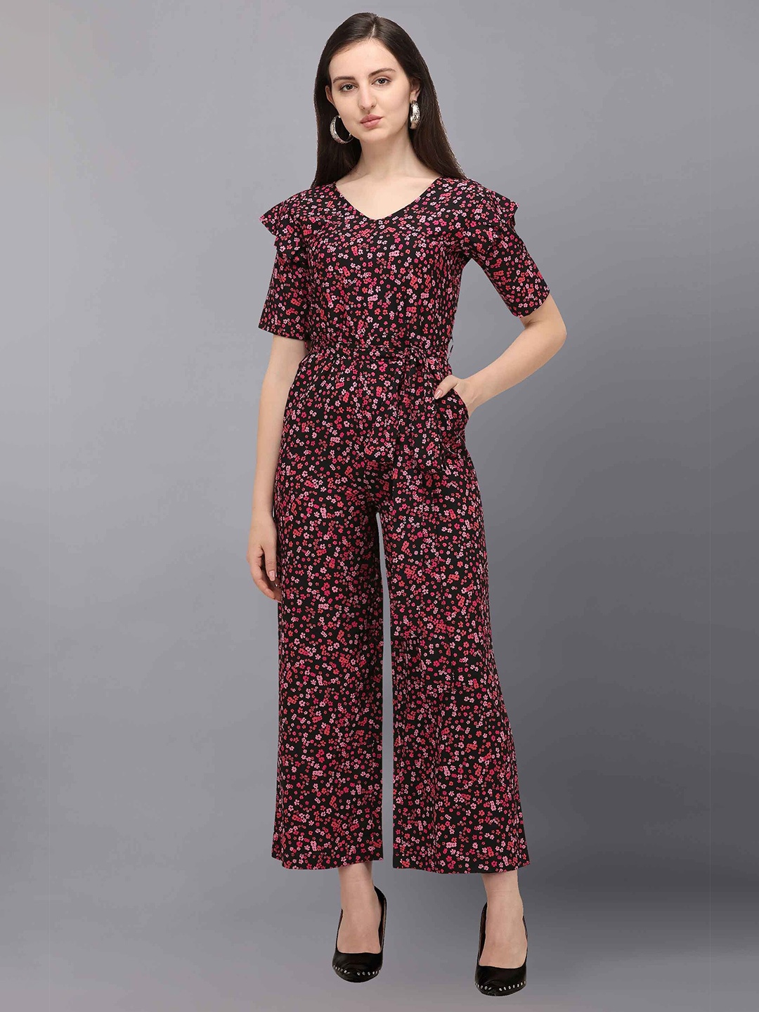 

Fashfun Maroon & Black Printed Basic Jumpsuit