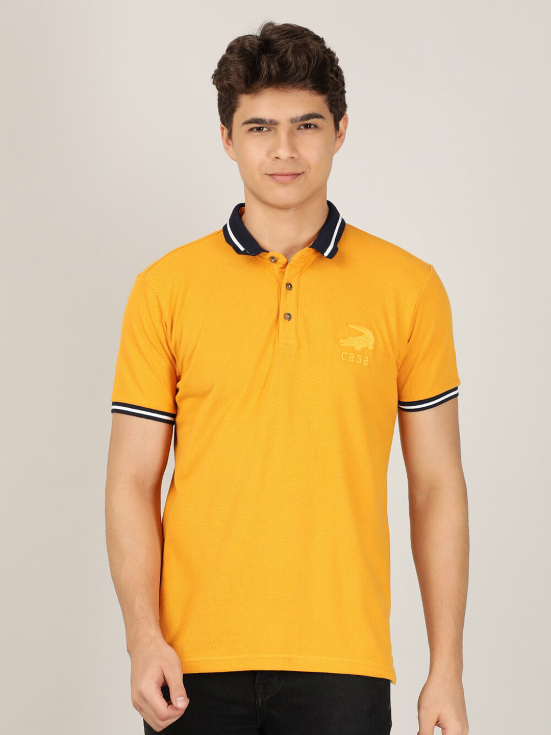 

Crocodile Men Mustard Yellow Polo Collar Slim Fit T-shirt
