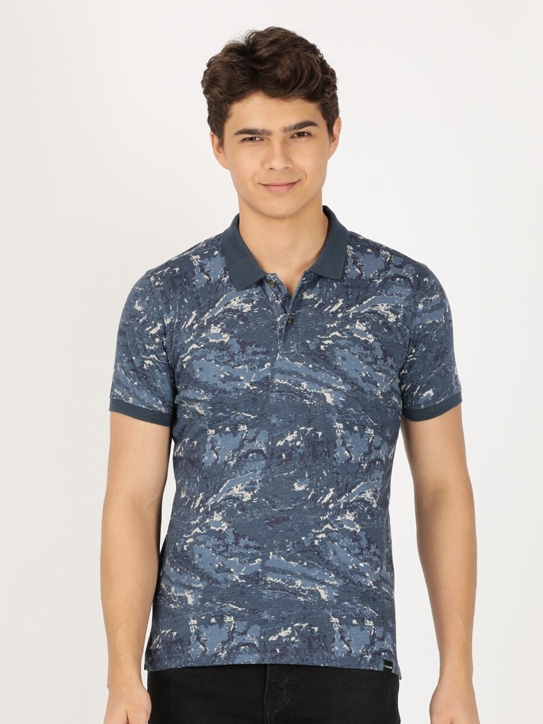 

Crocodile Men Blue Printed Polo Collar Slim Fit T-shirt