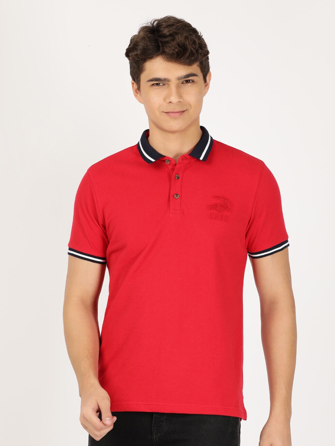 

Crocodile Men Red Polo Collar Slim Fit T-shirt