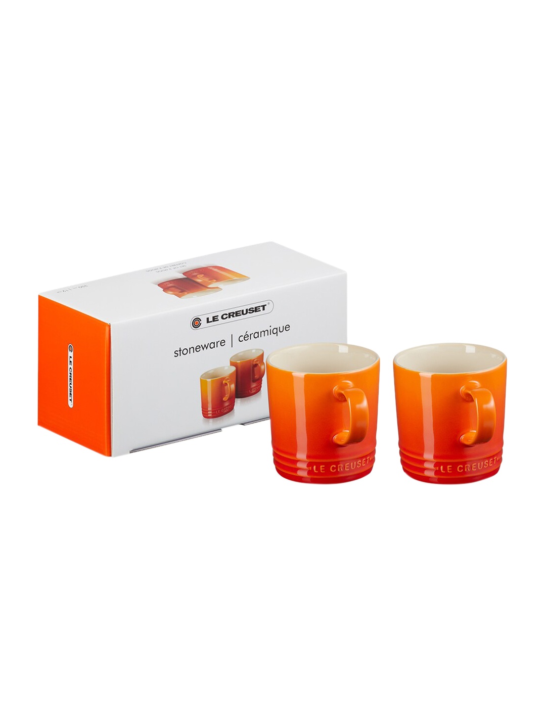 

LE CREUSET Set Of 2 Orange & Cream Solid Ceramic Mugs