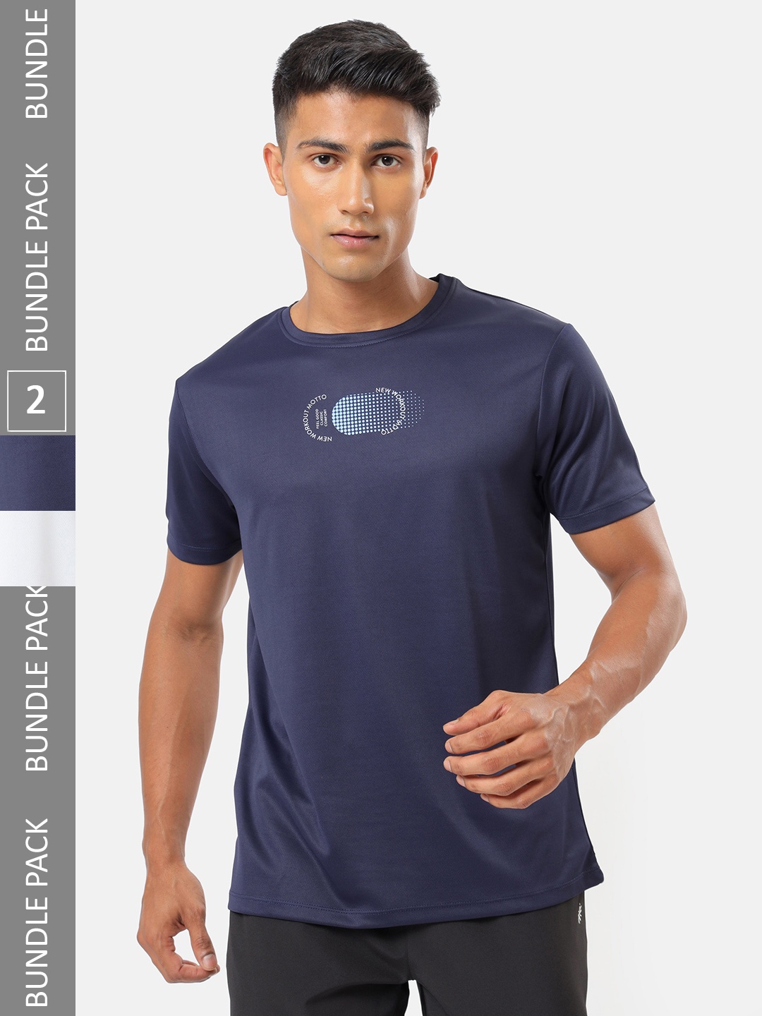 

cultsportone Men Blue & White Pack Of 2 Printed Sports T-shirt