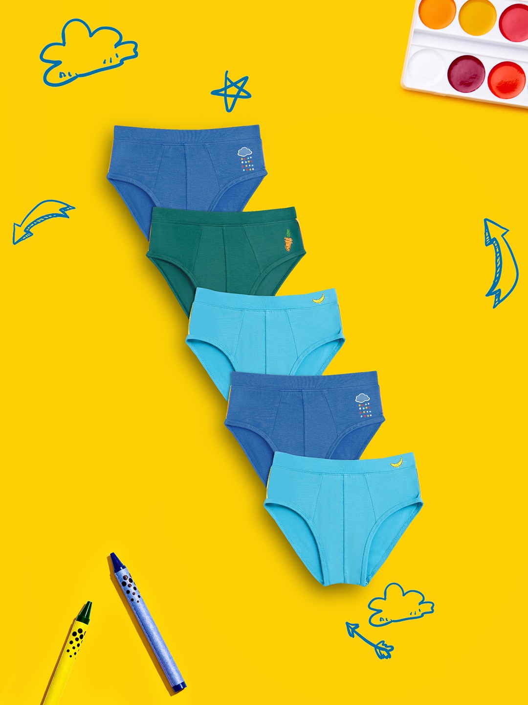 

XY Life Kids Boys Pack Of 5 Scribbles InellSoft Tencel Modal Briefs, Blue