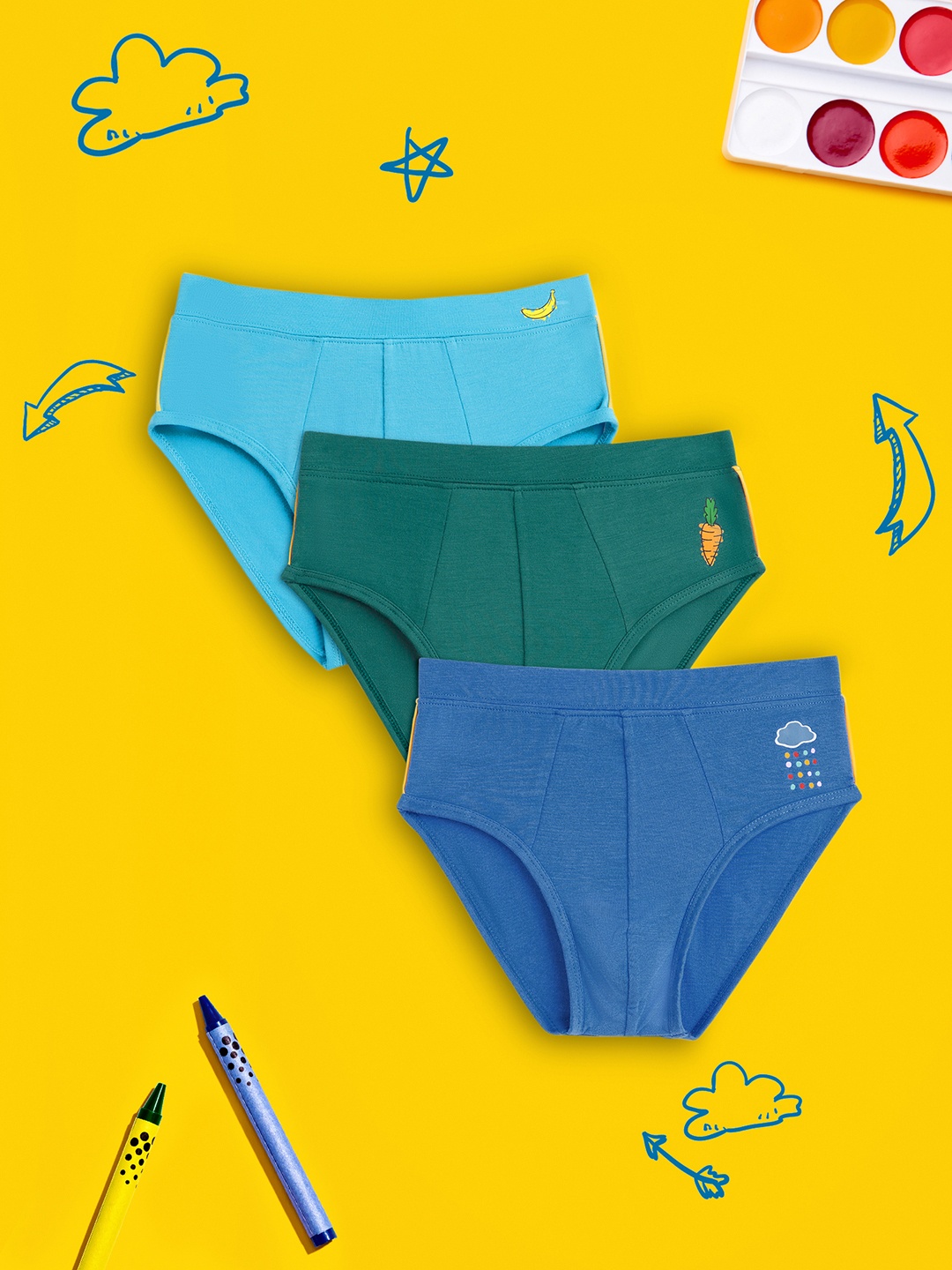 

XY Life Boys 3 Solid Scribbles InellSoft Tencel Modal Briefs, Blue