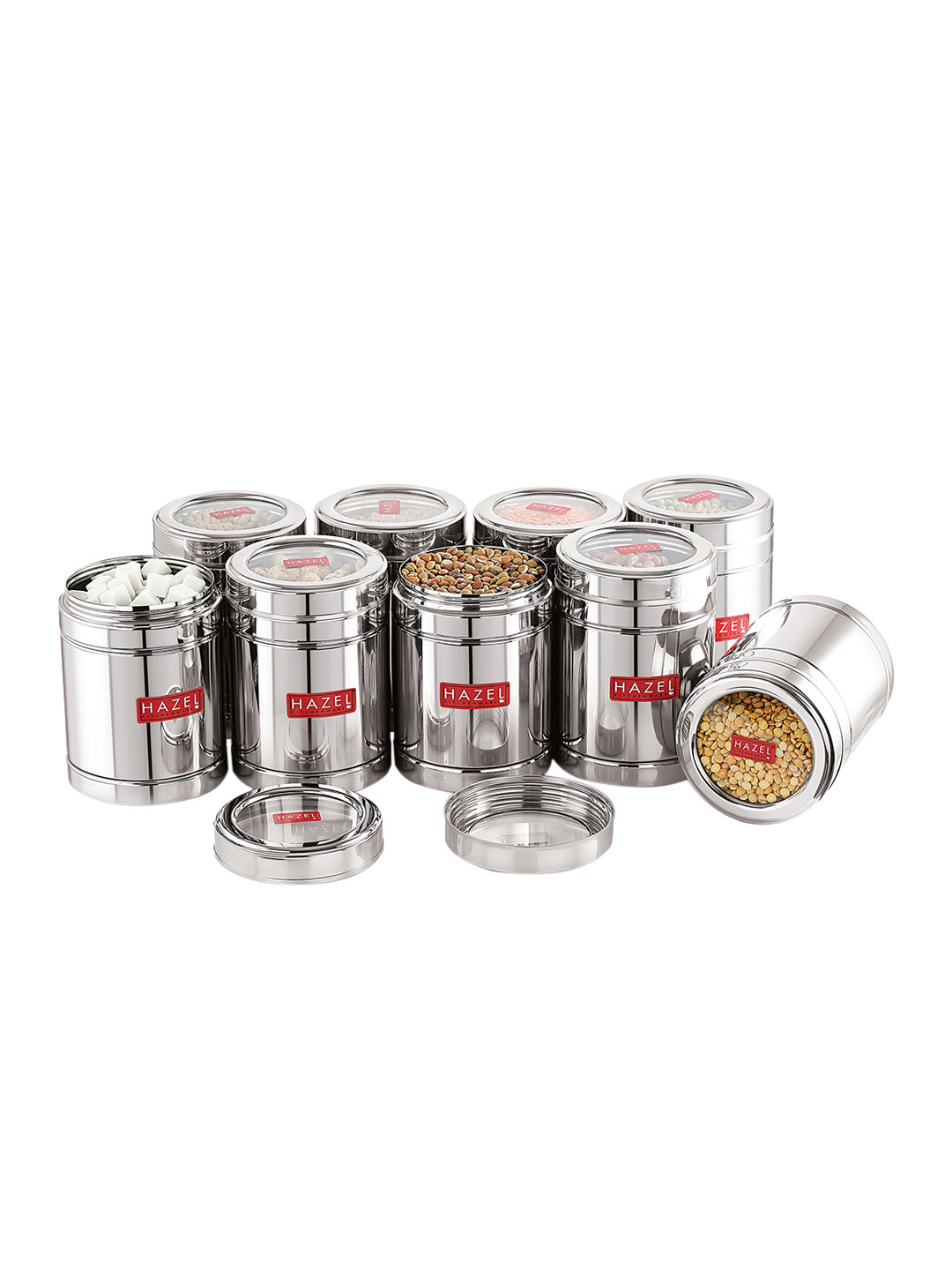 

HAZEL Set of 2 Silver Steel Container With Transparent Lid