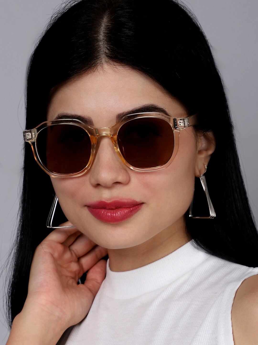 

QUIRKY Unisex Brown Lens & Orange Round Sunglasses with UV Protected Lens