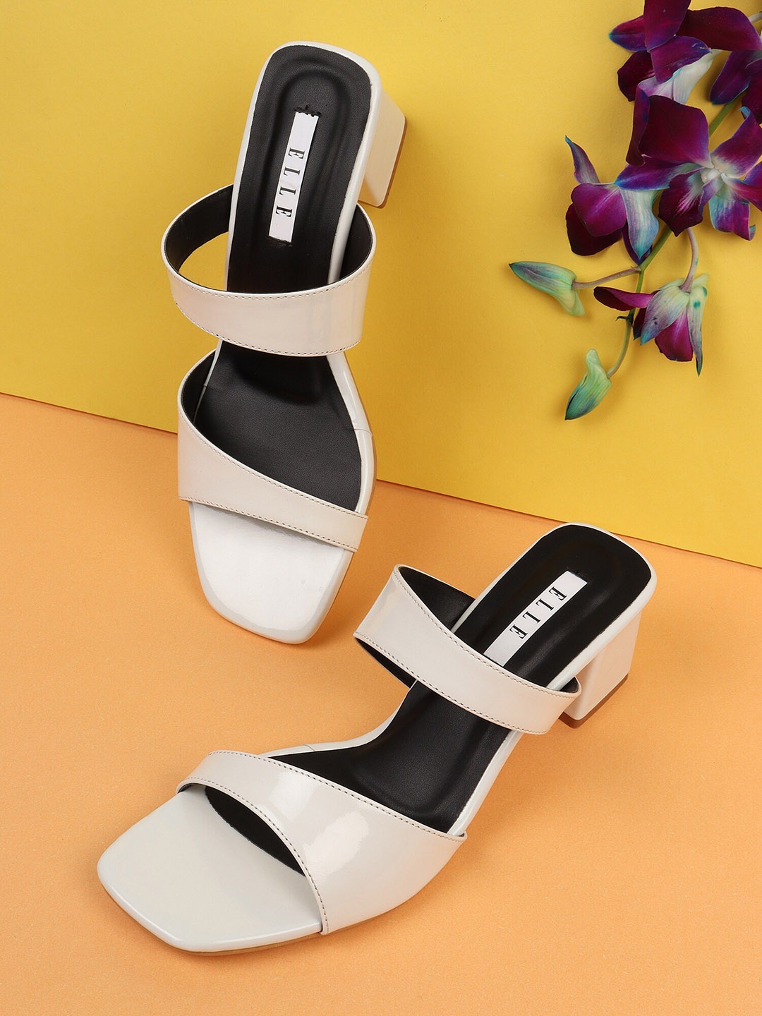 

ELLE White Block Sandals 2 Inch Heels