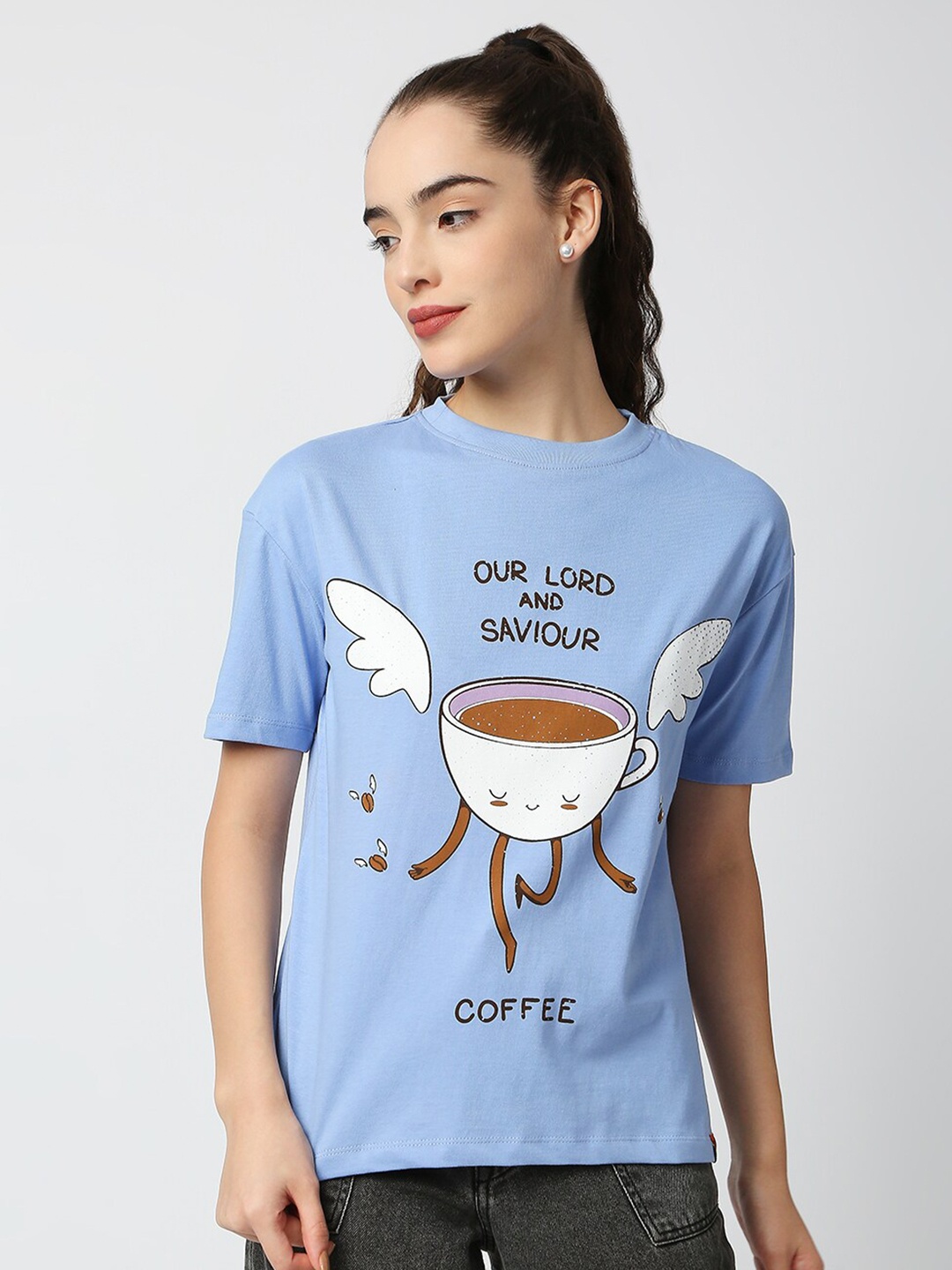 

Blamblack Women Blue Typography Printed T-shirt