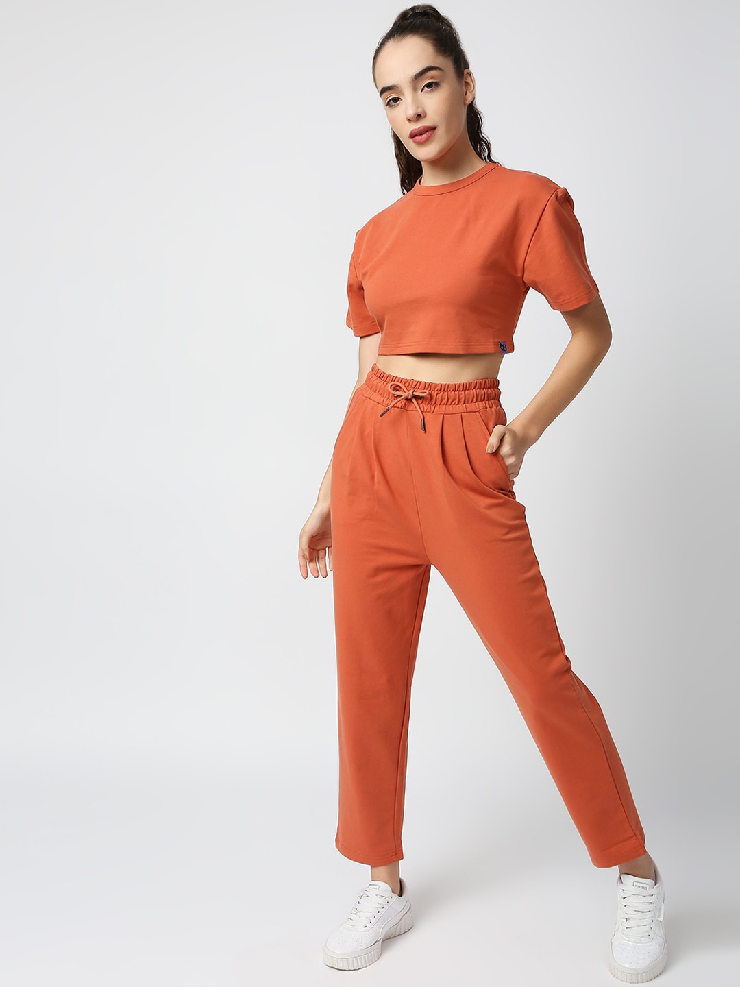 

Blamblack Women Rust-Coloured Solid Co-Ords Set