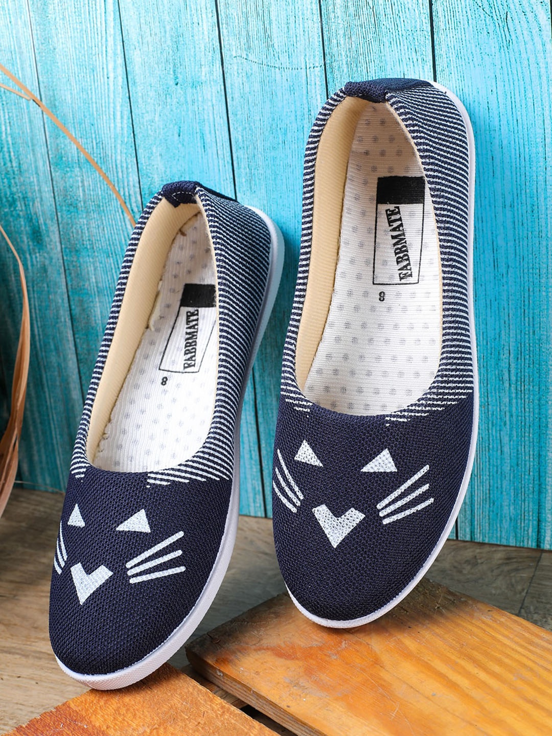 

FABBMATE Women Navy Blue Striped Flats