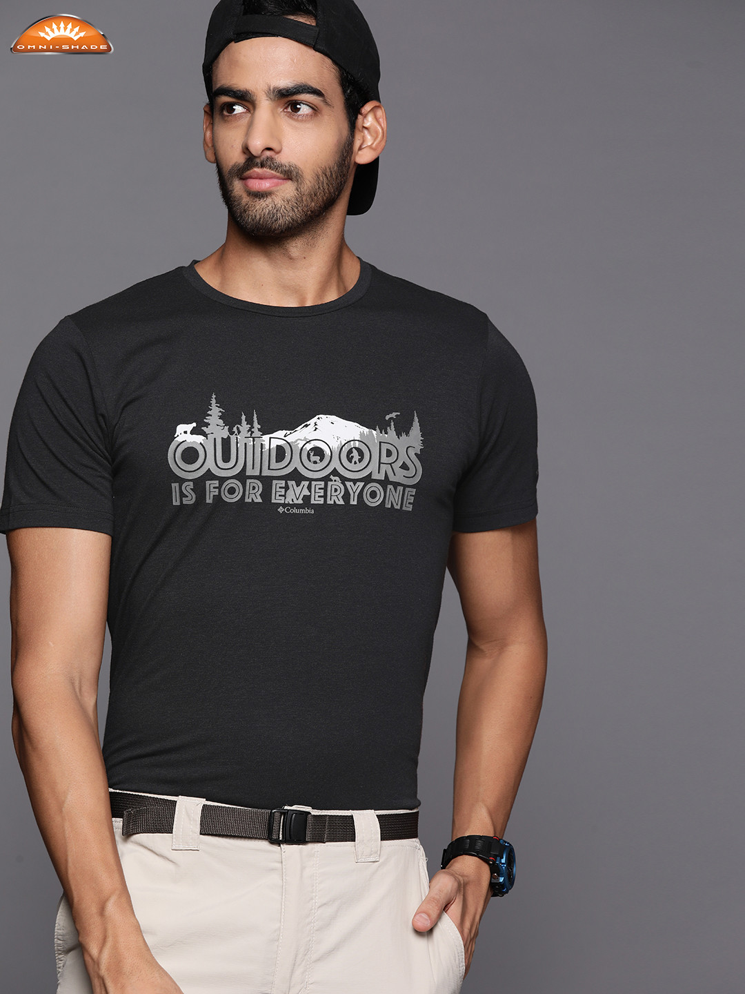 

Columbia Men Black Typography Printed UPF50 Slim Fit T-shirt