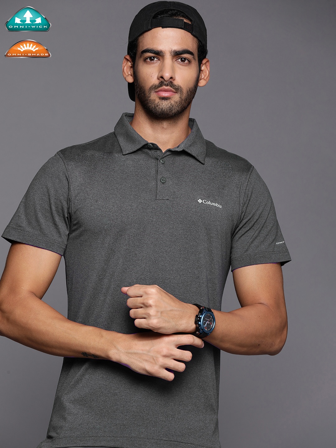 

Columbia Men Charcoal Grey Tech Trail Polo T-Shirt