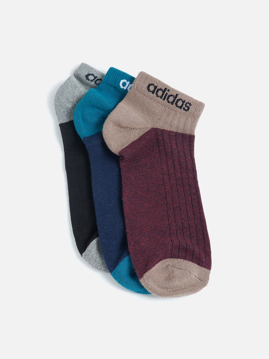 

ADIDAS Men Blue & Magenta Colourblocked Pack of 3 Low Cut Socks, Black
