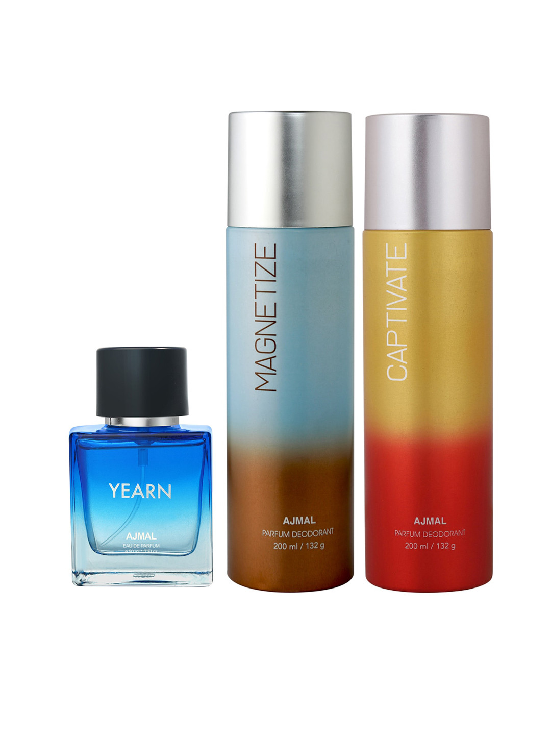 

Ajmal Set Of 3 Magnetize Captivate Yearn Perfume Deodorants, Blue