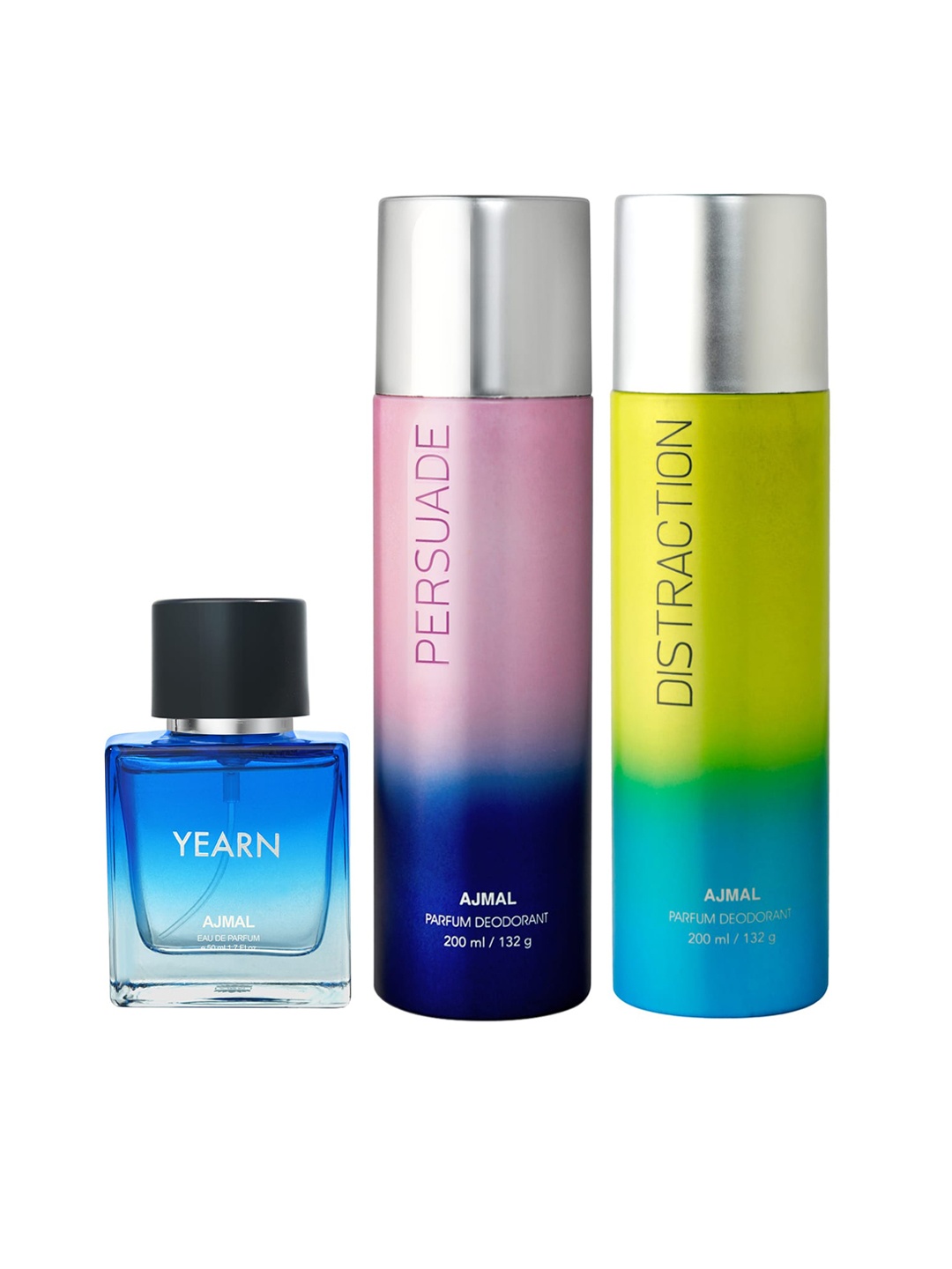 

Ajmal Unisex Set Of 3 Persuade Distraction Deodorant With Yearn EDP, Blue