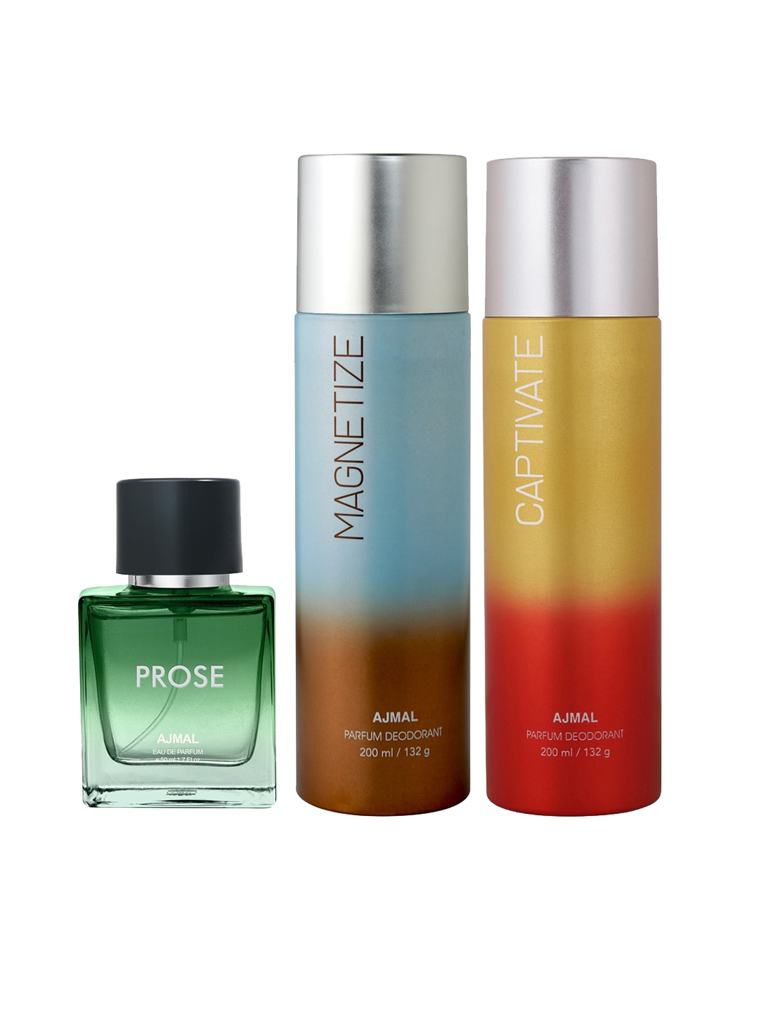 

Ajmal Prose Eau de Parfum 50ml with Magnetize & Captivate Deodorant 200ml each, Green