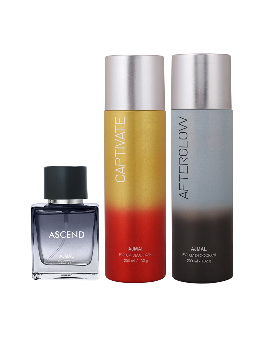 

Ajmal Ascend Eau de Parfum 50ml with Captivate & AfterGlow Deodorant 200ml each, Black