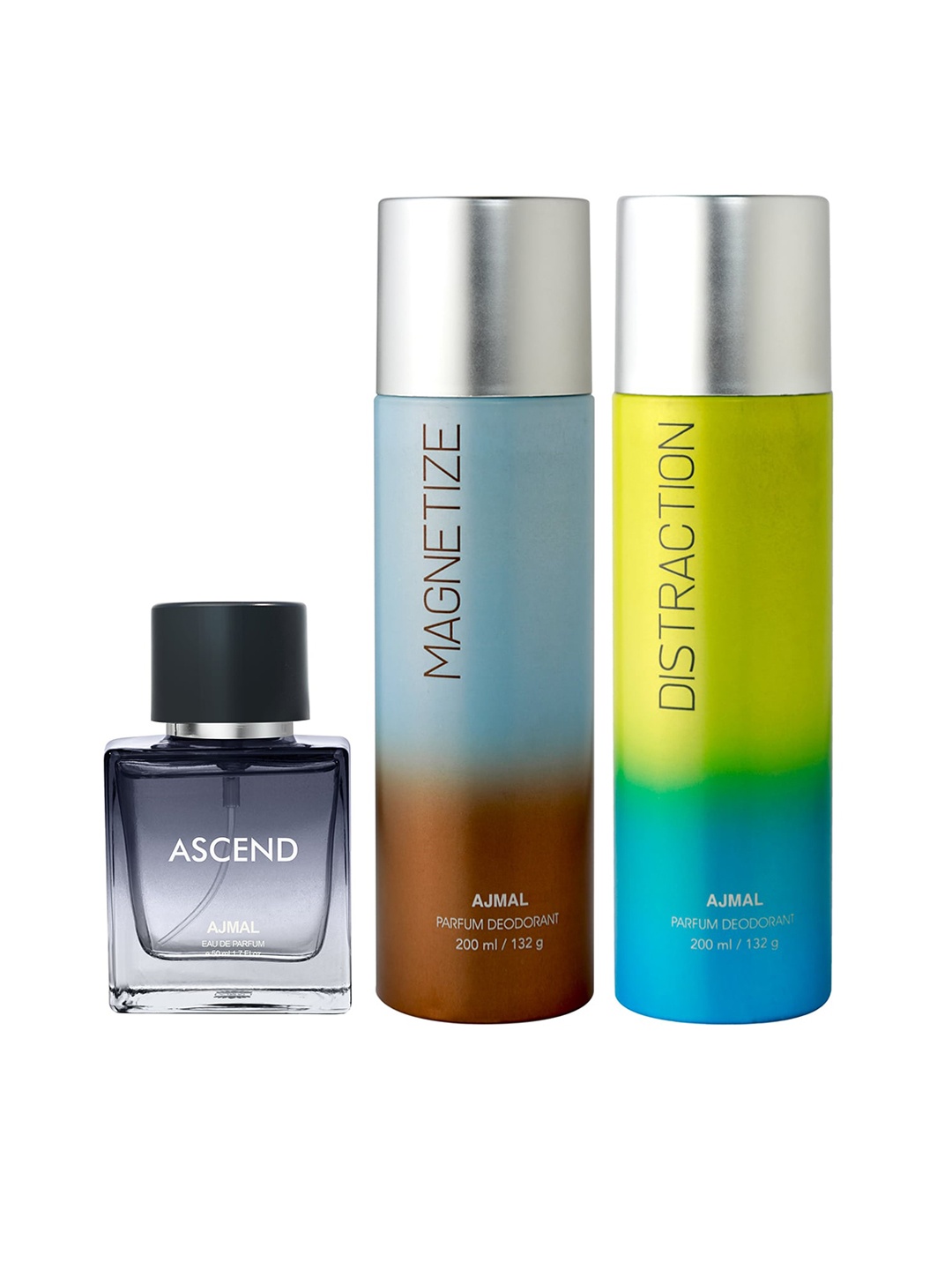 

Ajmal Ascend Eau de Parfum 50ml with Magnetize & Distraction Deodorant 200ml each, Black