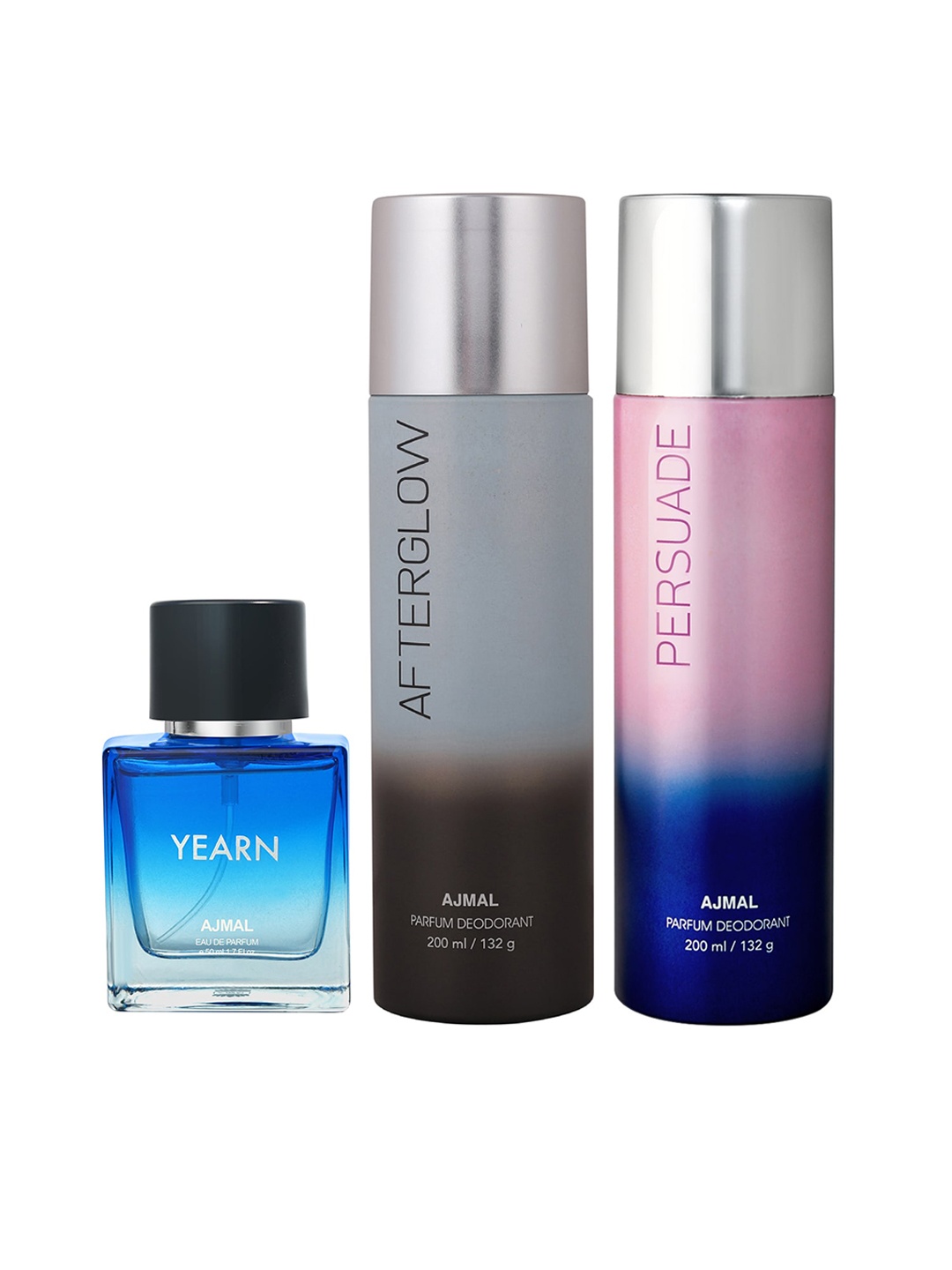 

Ajmal Yearn Eau de Parfum 50ml with Persuade & AfterGlow Deodorant 200ml each, Blue
